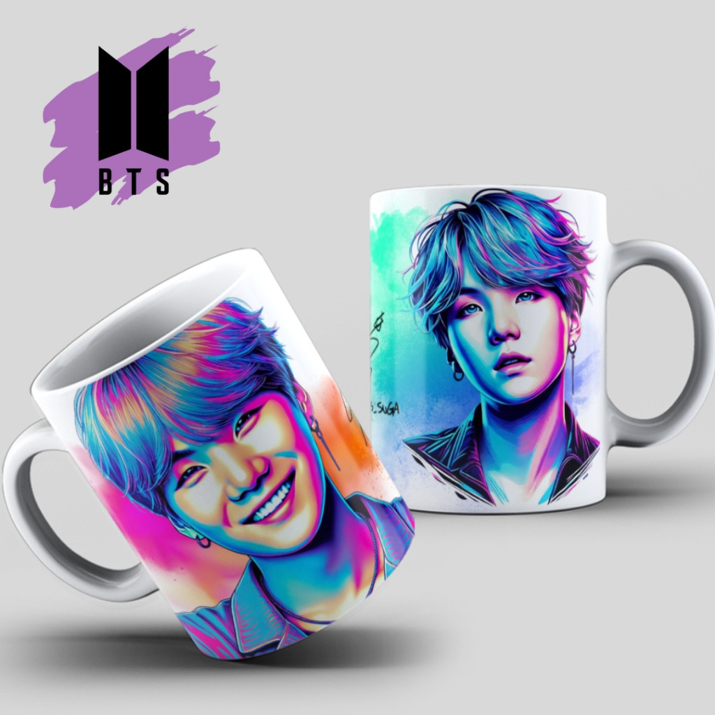 Caneca Suga do BTS Min Yoongi Cerâmica Personalizada Kpop Colorida Bangtan Boys Promoção